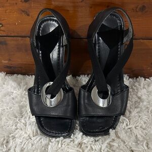 Rieker Women's Black Leather Sandals with Silver Accent